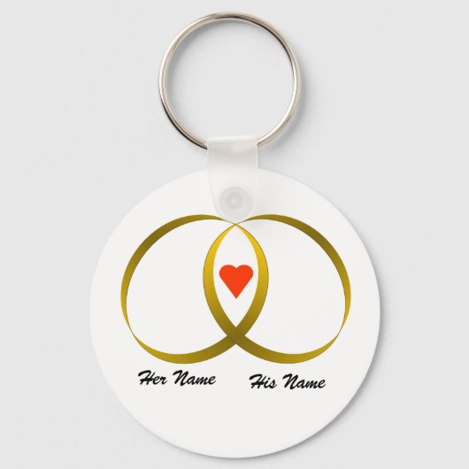 2 ringen & hart, Haar Naam, Zijn Naam Sleutelhanger (Voorkant)