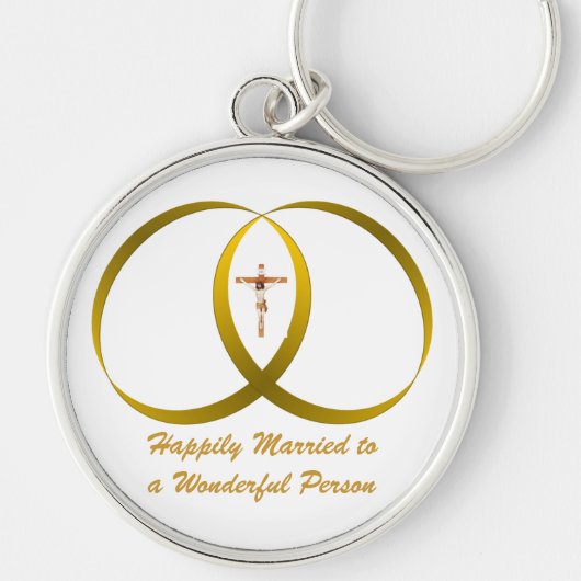 2 ringen & JEZUS, Gelukkig Getrouwd Sleutelhanger (Voorkant)