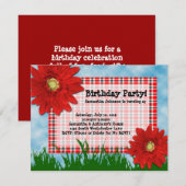 2 rode Gerbera Daisies Verjaardagsfeestuitnodiging Kaart (Voorkant / Achterkant)