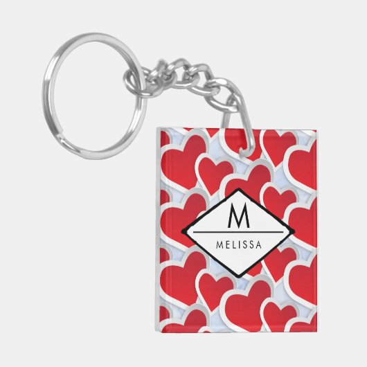 2 Rode harten Herhalend Patroon Kute Custom Sleutelhanger (Voorkant Links)