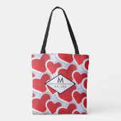 2 Rode harten Herhalend Patroon Kute Custom Tote Bag (Achterkant)