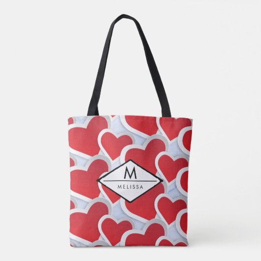 2 Rode harten Herhalend Patroon Kute Custom Tote Bag (Achterkant)
