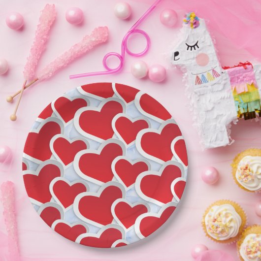 2 Rode harten Herhalend patroongeluid Papieren Bordje (Feest)