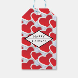 2 Rode harten Herhalend patroonkalk op zondag Cadeaulabel