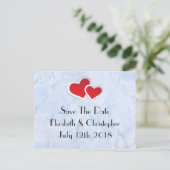 2 Rode harten op Icy Blue Marble behalve de datum Aankondigingskaart (Staand voorkant)