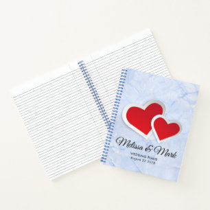 2 Rode harten op Icy Blue Marble Wedding Plans Notitieboek