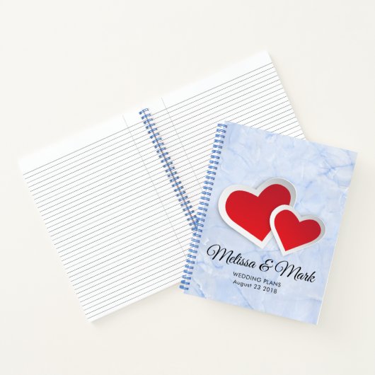 2 Rode harten op Icy Blue Marble Wedding Plans Notitieboek (Binnen)