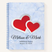 2 Rode harten op Icy Blue Marble Wedding Plans Notitieboek (Voorkant)