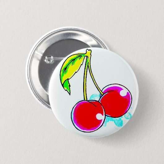 2 rode kersen ronde button 5,7 cm (Voorkant /achterkant)