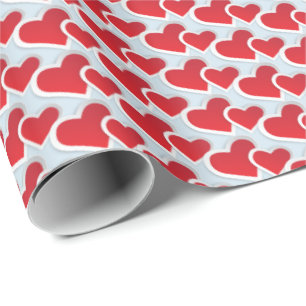 2 Rode papieren harten in een herhalingspatroon Cadeaupapier