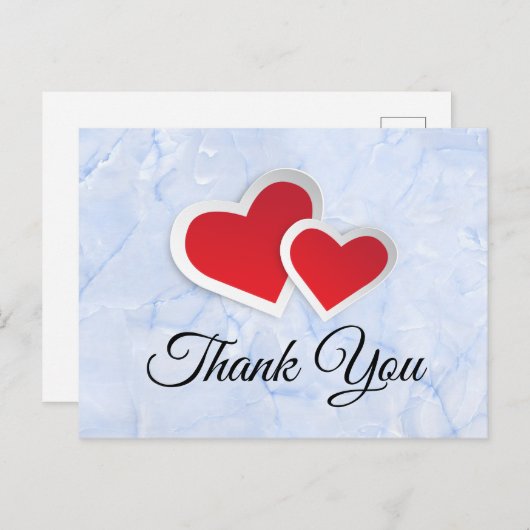 2 Rode papieren harten op Icy Blue Marble Hartelij Briefkaart (Voorkant / Achterkant)