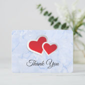 2 Rode papieren harten op Icy Blue Marble Hartelij Kaart (Staand voorkant)