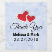 2 Rode papieren harten op Icy Blue Marble Hartelij Wijn Etiket (Enkel label)