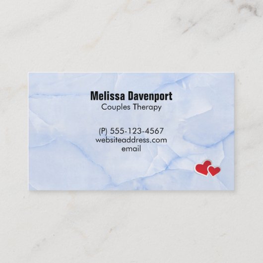 2 Rode papieren harten op Icy Blue Marble Visitekaartje (Achterkant)