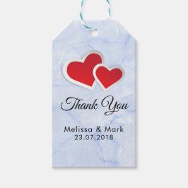 2 Rode papieren harten op Icy Blue Marble Wedding Cadeaulabel