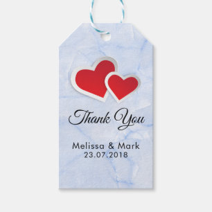 2 Rode papieren harten op Icy Blue Marble Wedding Cadeaulabel