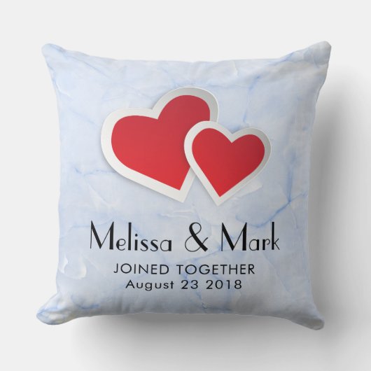 2 Rode papieren harten op Icy Blue Marble Wedding Kussen (Voorkant)