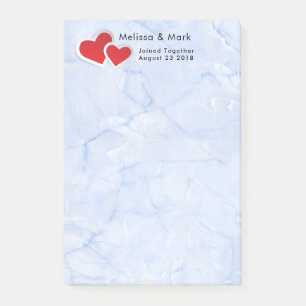 2 Rode papieren harten op Icy Blue Marble Wedding Post-it® Notes