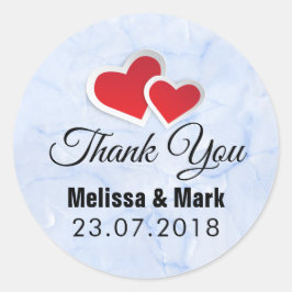 2 Rode papieren harten op Icy Blue Marble Wedding Ronde Sticker