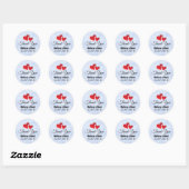 2 Rode papieren harten op Icy Blue Marble Wedding Ronde Sticker (Vel)