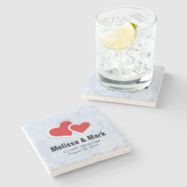 2 Rode papieren harten op Icy Blue Marble Wedding Stenen Onderzetter
