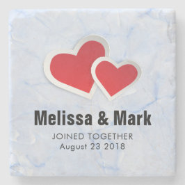 2 Rode papieren harten op Icy Blue Marble Wedding Stenen Onderzetter