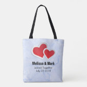 2 Rode papieren harten op Icy Blue Marble Wedding Tote Bag (Achterkant)