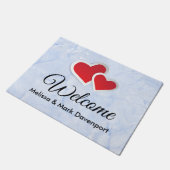 2 Rode papieren harten op Icy Blue Marble Welkom Deurmat (Schuin)