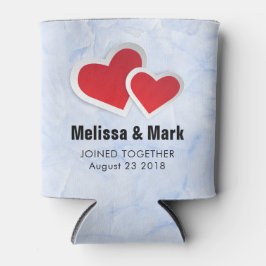 2 Rode Papieren Harten op IJsblauwe Marmeren Trouw Blikjeskoeler