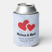 2 Rode Papieren Harten op IJsblauwe Marmeren Trouw Blikjeskoeler (Blikje Achterkant)