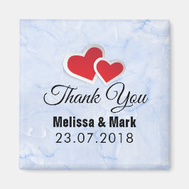 2 Rode Papieren Harten op Ijsblauwe Marmeren Trouw Magneet