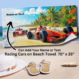 2 rode raceauto's op het zand strandlaken