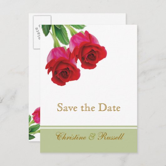 2 rode rozen Save the Date Aankondigingskaart (Voorkant / Achterkant)