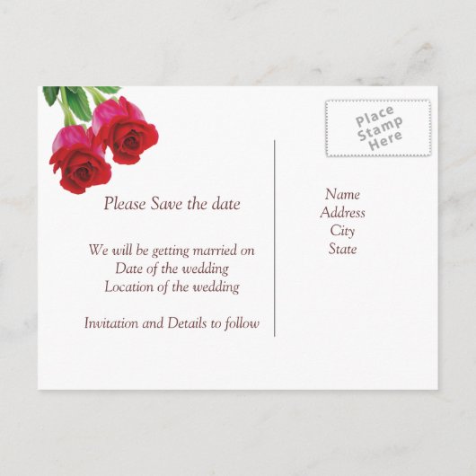2 rode rozen Save the Date Aankondigingskaart (Achterkant)
