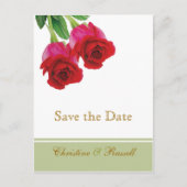 2 rode rozen Save the Date Aankondigingskaart (Voorkant)