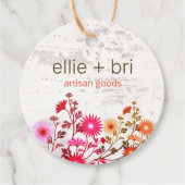 2"Rond Land Bloemen Boho Wit Hout Hang Label (Voorkant)