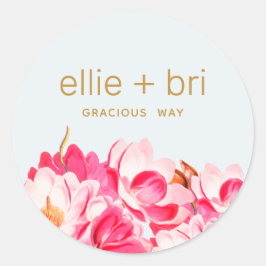 2" Ronde Roze Waterverf Magnolia Bloem Sticker 