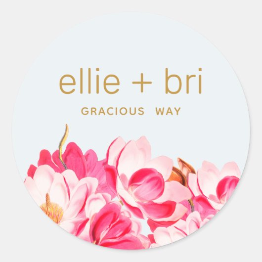 2" Ronde Roze Waterverf Magnolia Bloemen Sticker (Voorkant)