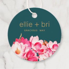 2"Ronde Waterverf Magnolia Floral Blauwgroen Hang Bedankjes Labels