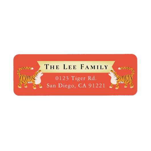 2 Rood adres van tijgers Etiket (Voorkant)