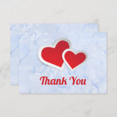 2 Rood papier Hart met witte rand Dank u Bedankkaart (Voorkant / Achterkant)