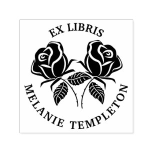 2 Roos Silhouet Ex Libris Ronde Boek Naam Zelfinktende Stempel