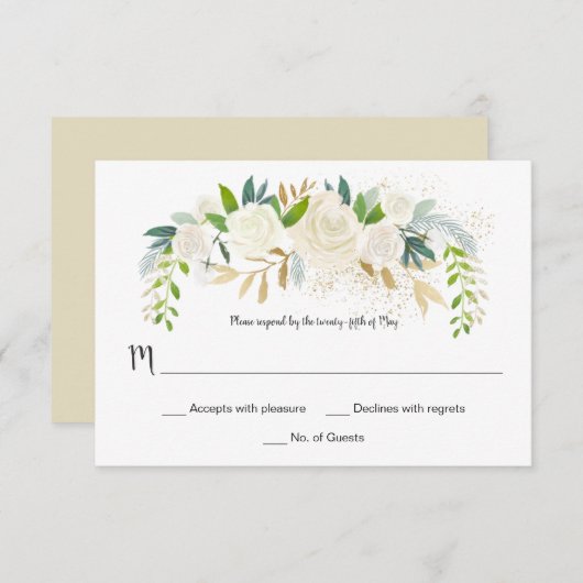 #2 Roses Glitter Greenery RSVP | (Voorkant / Achterkant)
