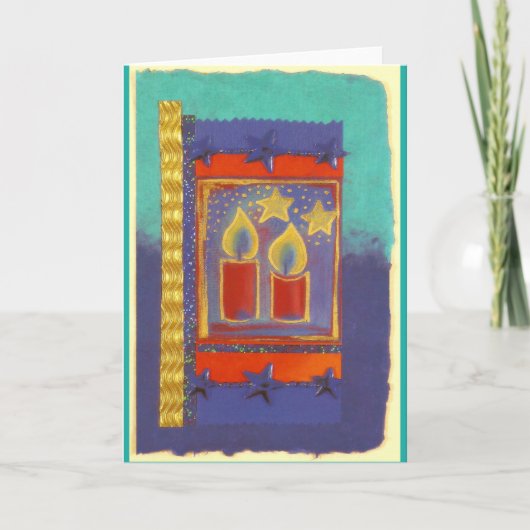 2 ROTE WEIHNACHTSKERZEN im PASTELL-COLLAGE-DESIGN Feestdagen Kaart (Voorkant)