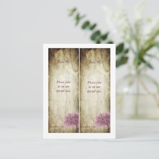 2 Roze Boom Bladwijzer Bewaar de Datum Briefkaart (Staand voorkant)