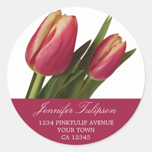 2 roze & gele tulpen ronde sticker (Voorkant)