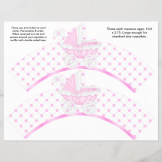 2 Roze Koets Baby Persoonlijke Cupcake Verpakkinge Flyer