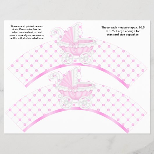 2 Roze Koets Baby Persoonlijke Cupcake Verpakkinge Flyer (Voorkant)