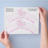 2 Roze Koets Baby Persoonlijke Cupcake Verpakkinge Flyer (Hand)