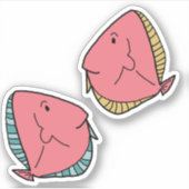 2 Roze met groene vinnen Groen met gele vinnen Vis Sticker (Voorkant)